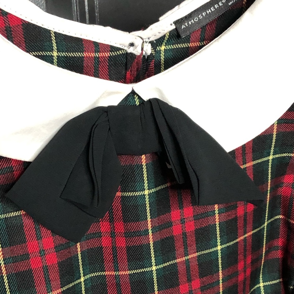 [✨️BOGO✨️] Atmosphere Red and Green Plaid Mini Dress with Bow - Picture 4 of 6